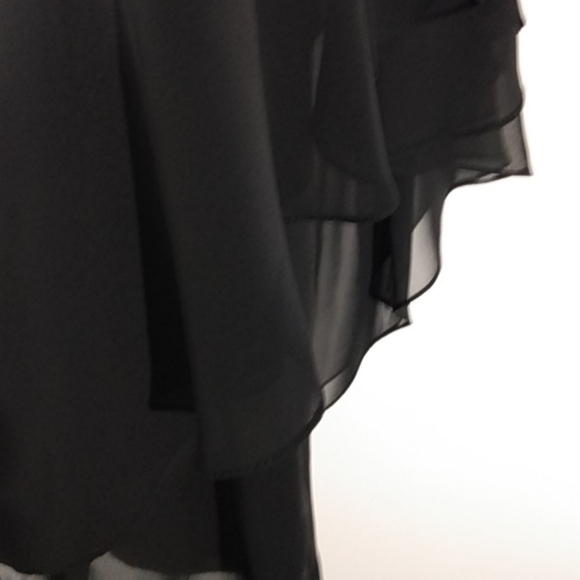 XSCAPE NWT BLACK ONE-SHOULDER RHINESTONE FLUTTER HEM MINI DRESS SIZE 6 - Picture 11 of 15